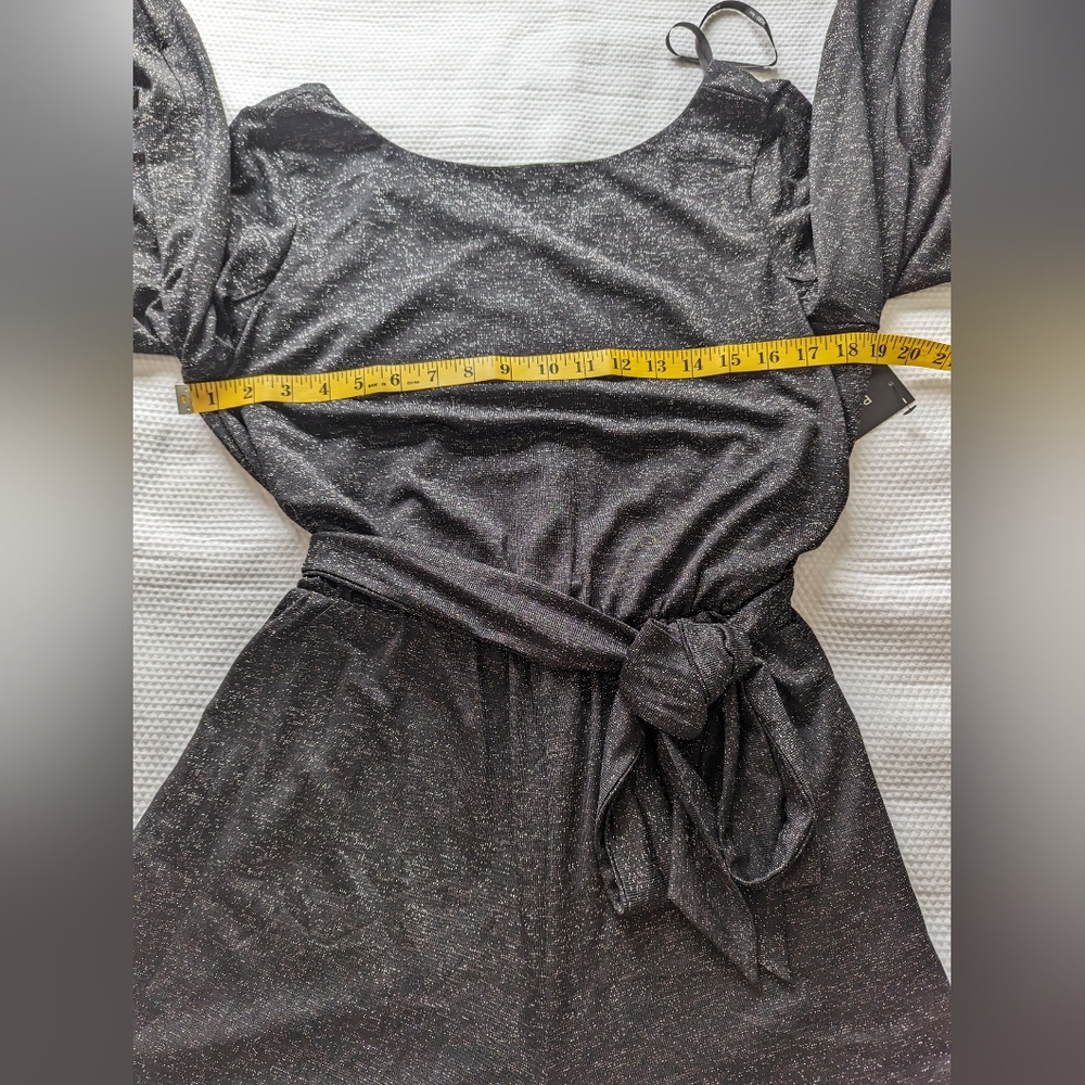 BCBG Paris Women's Sparkly Tied Waist Romper with Split Sleeves size L. - Picture 7 of 12